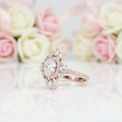 14k Rose Gold Double Halo Oval Cut Diamond Engagement Ring-Black Diamonds New York