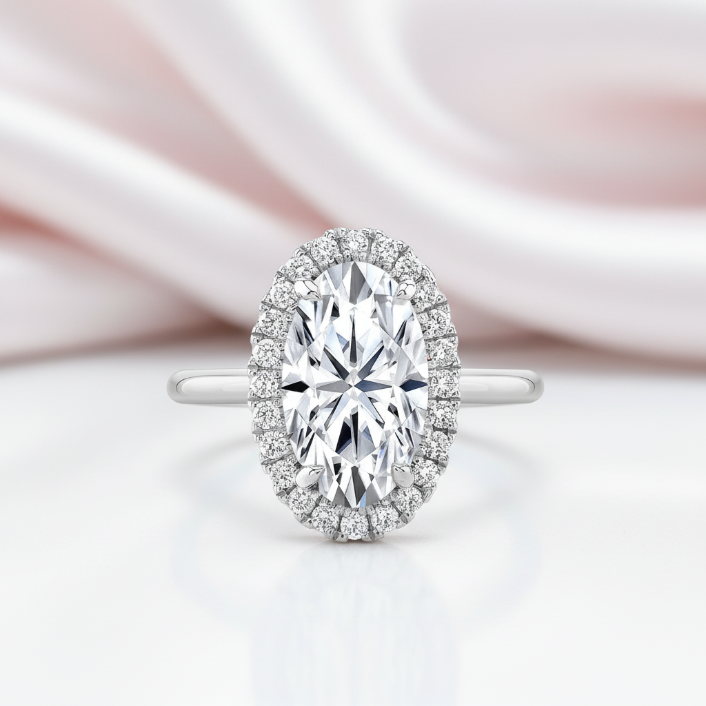 14k Rose Gold Elongated Oval Cut Halo Diamond Option Engagement Ring-Black Diamonds New York