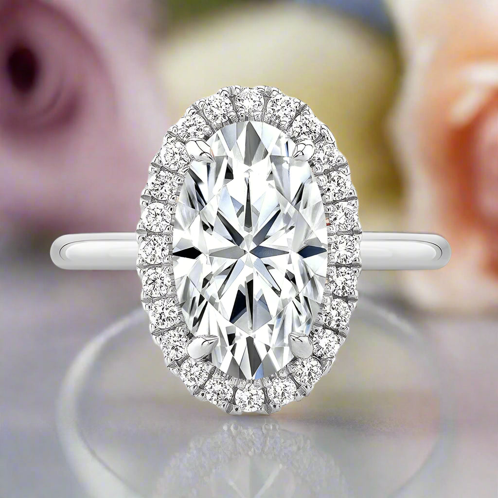 14K Rose Gold Elongated Oval Cut Halo Diamond Engagement Ring-Black Diamonds New York