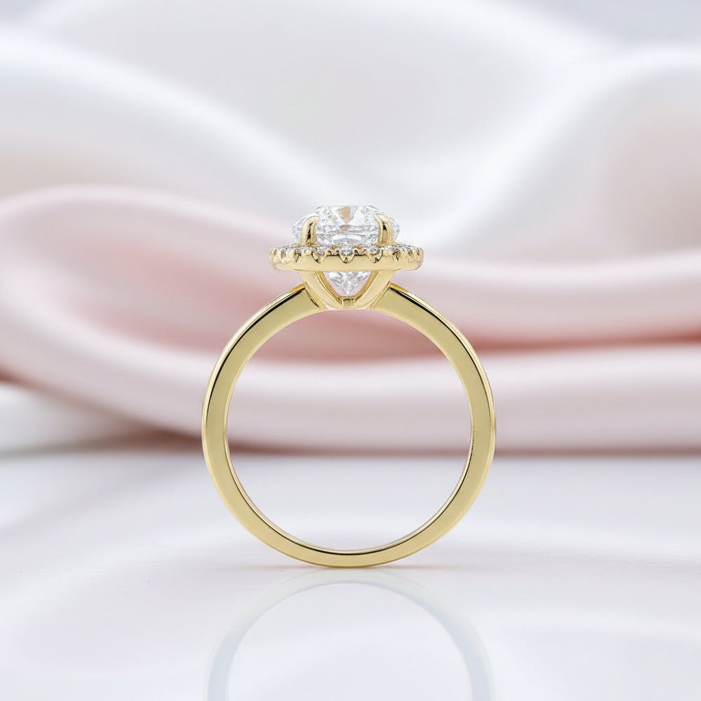 14k Rose Gold Elongated Oval Cut Halo Diamond Option Engagement Ring-Black Diamonds New York