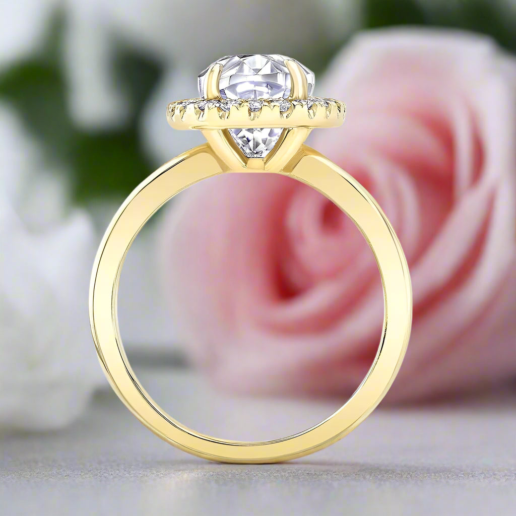 14K Rose Gold Elongated Oval Cut Halo Diamond Engagement Ring-Black Diamonds New York