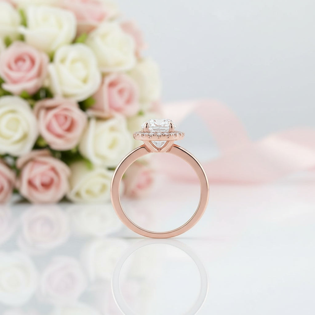 14k Rose Gold Elongated Oval Cut Halo Diamond Option Engagement Ring-Black Diamonds New York