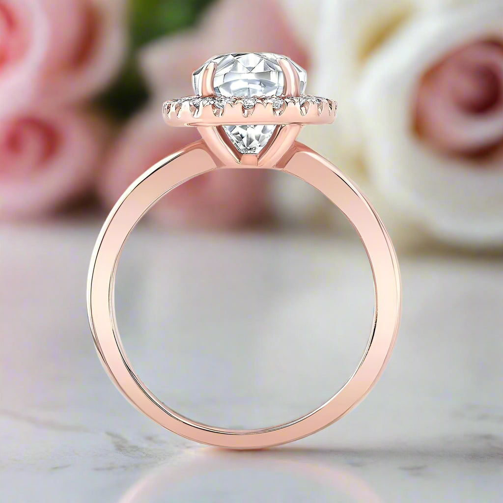 14K Rose Gold Elongated Oval Cut Halo Diamond Engagement Ring-Black Diamonds New York