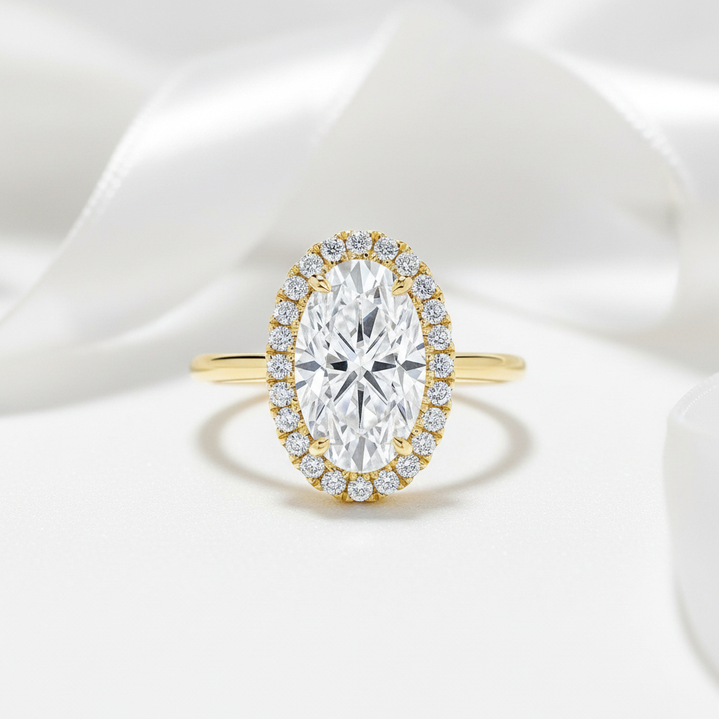 14k Rose Gold Elongated Oval Cut Halo Diamond Option Engagement Ring-Black Diamonds New York