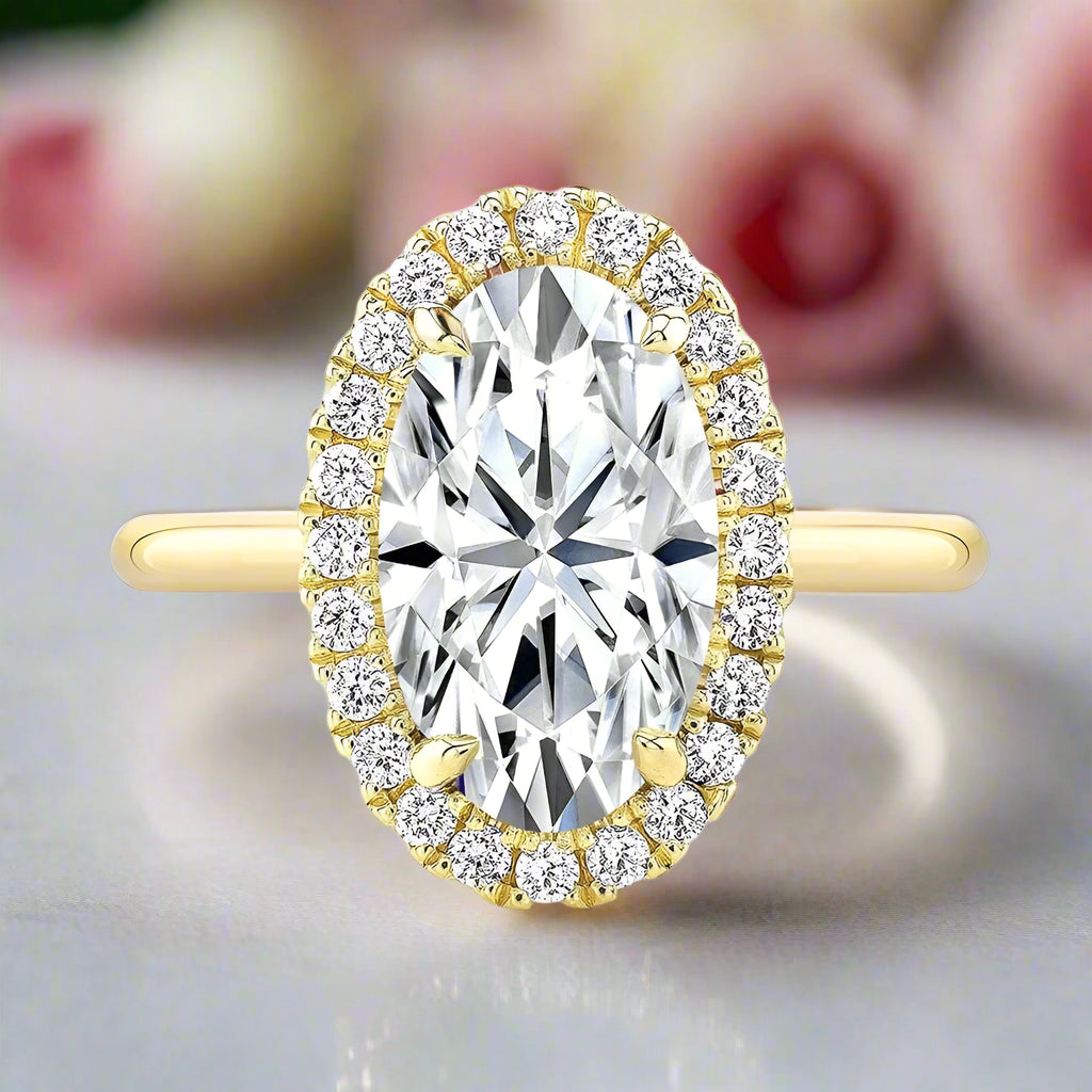 14K Rose Gold Elongated Oval Cut Halo Diamond Engagement Ring-Black Diamonds New York