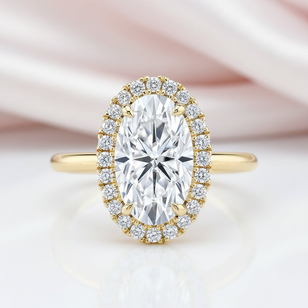 14k Rose Gold Elongated Oval Cut Halo Diamond Option Engagement Ring-Black Diamonds New York