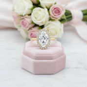 14k Rose Gold Elongated Oval Cut Halo Diamond Option Engagement Ring-Black Diamonds New York