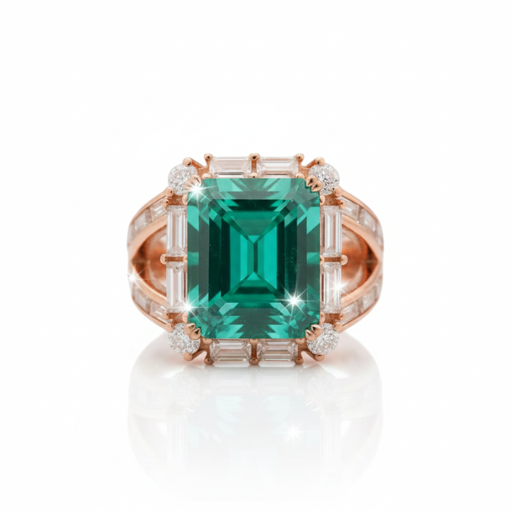 14k Rose Gold Emerald and Diamond Option Halo Engagement Ring-Black Diamonds New York