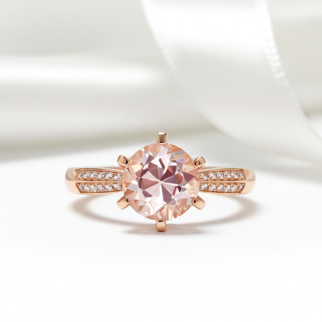 14k Rose Gold Engagement Peach Morganite Diamond Option Ring-Black Diamonds New York