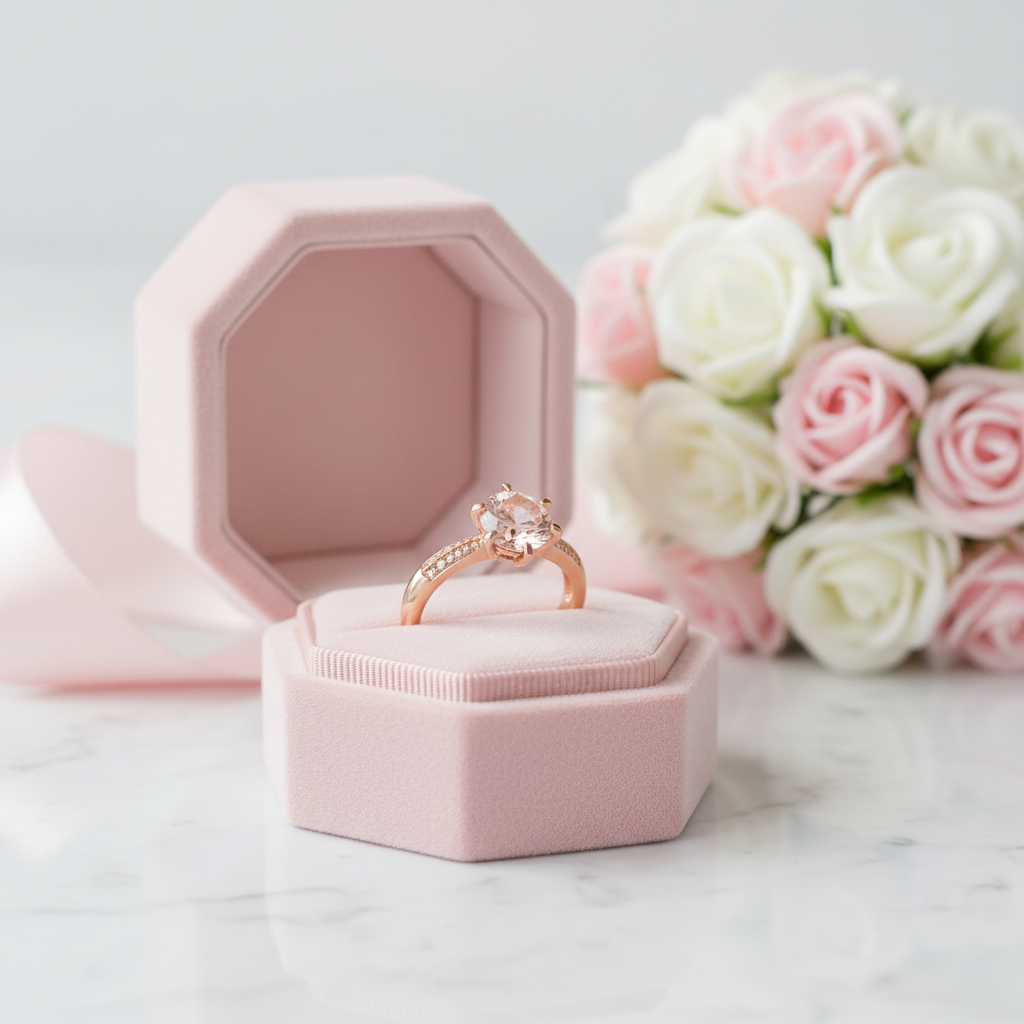 14k Rose Gold Engagement Peach Morganite Diamond Option Ring-Black Diamonds New York