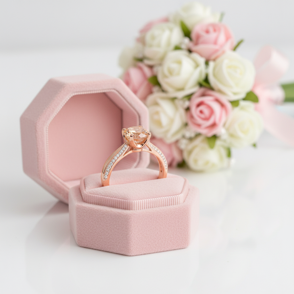 14k Rose Gold Engagement Ring 1.2ct Peach Morganite 0.2ct Diamond Option-Black Diamonds New York