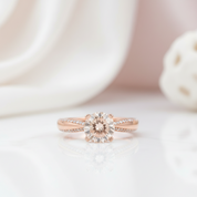 14k Rose Gold Engagement Ring 1.2ct Peach Morganite 0.2ct Diamond Option-Black Diamonds New York