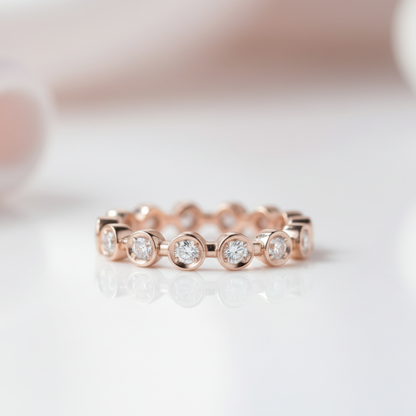 14k Rose Gold Eternity Diamond Option Wedding Band-Black Diamonds New York