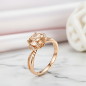 14k Rose Gold Floral Peach Morganite Diamond Option Ring-Black Diamonds New York