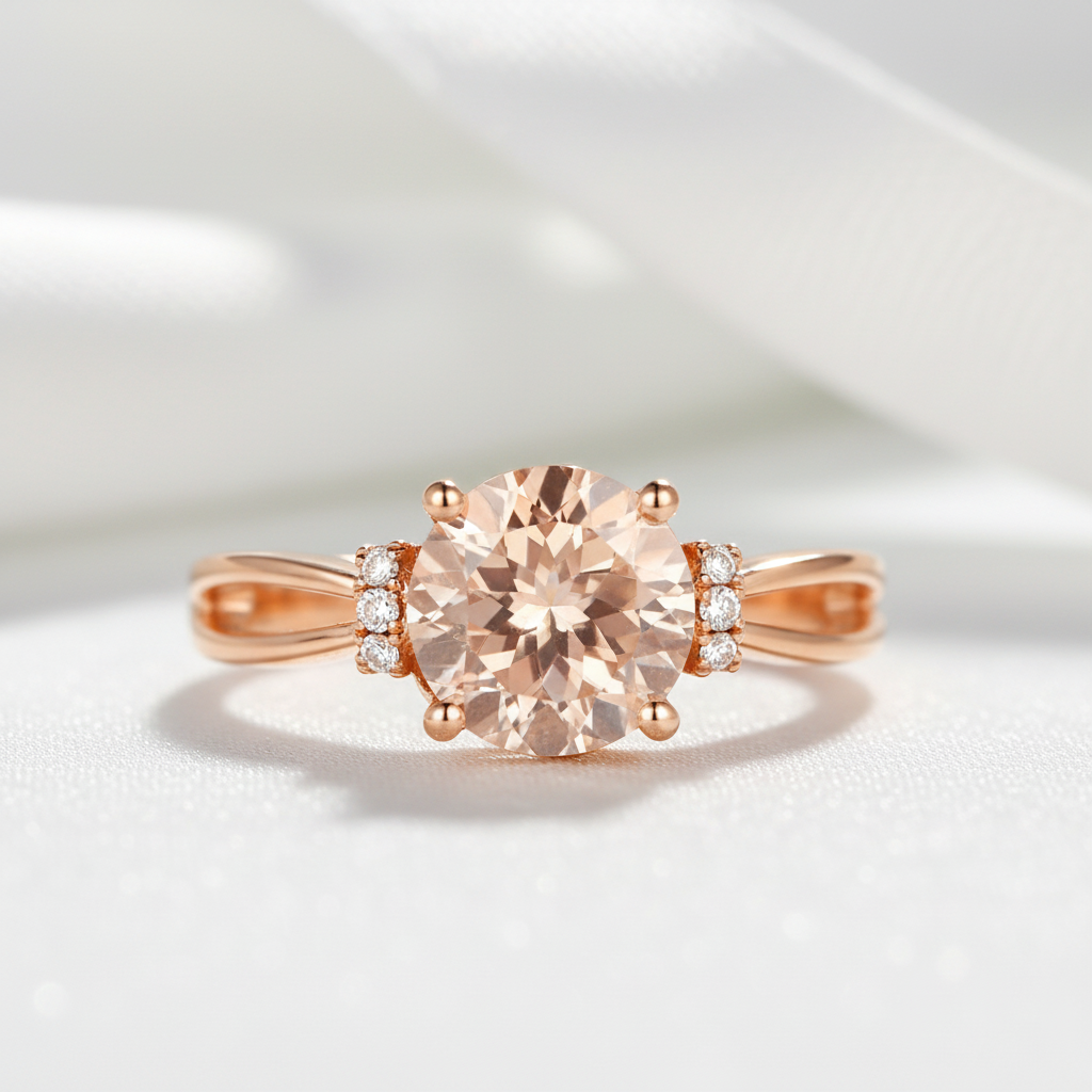 14k Rose Gold Floral Peach Morganite Diamond Option Ring-Black Diamonds New York