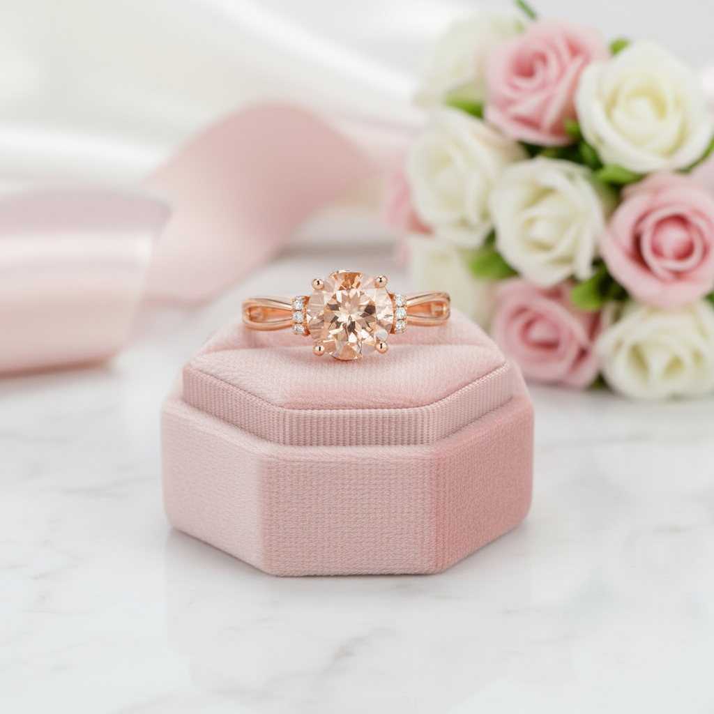14k Rose Gold Floral Peach Morganite Diamond Option Ring-Black Diamonds New York