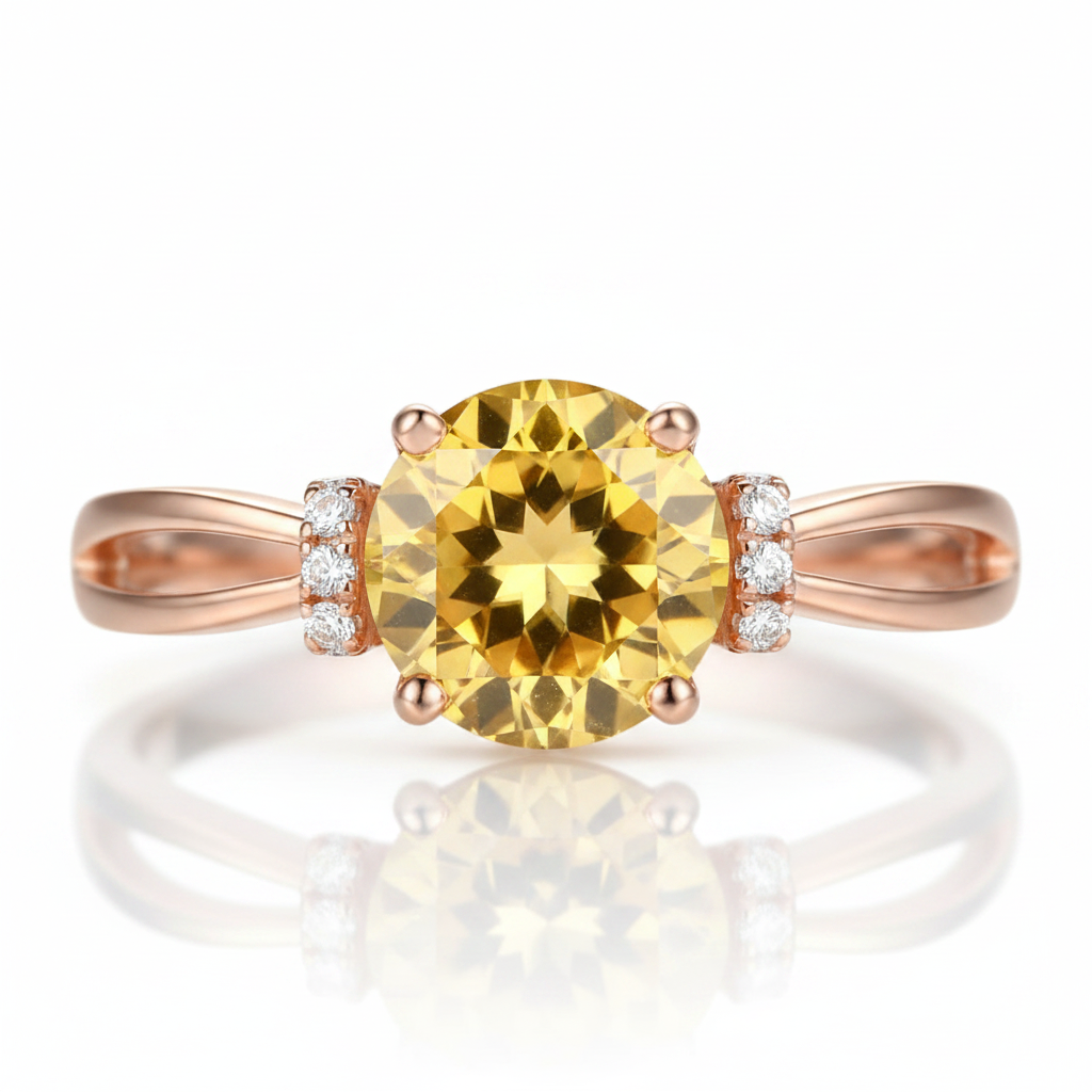 14k Rose Gold Floral Yellow Citrine Natural Diamond Option Ring-Black Diamonds New York