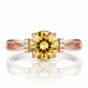 14k Rose Gold Floral Yellow Citrine Natural Diamond Option Ring-Black Diamonds New York