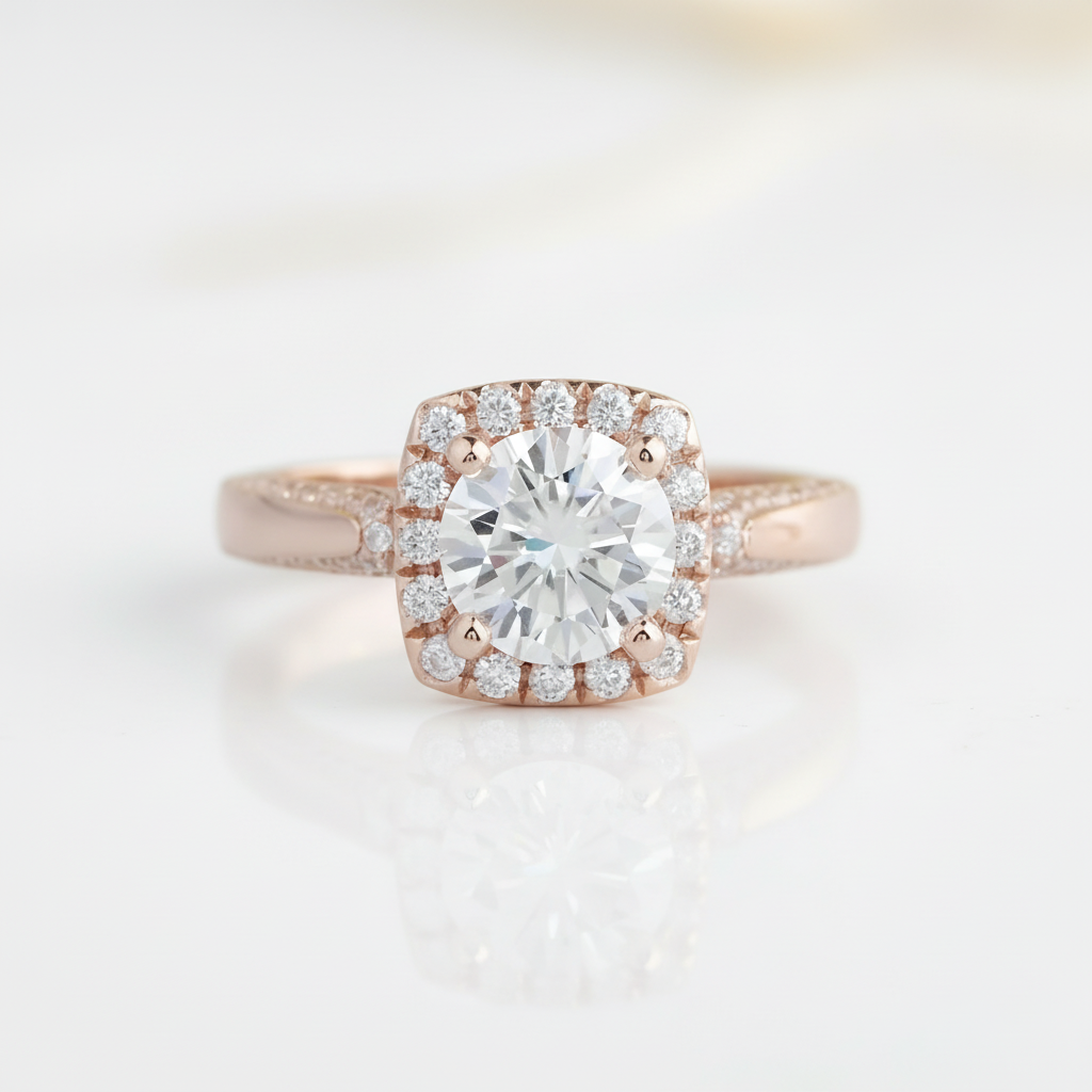 14k Rose Gold Halo 1.2ct Diamond Option Engagement Ring-Black Diamonds New York