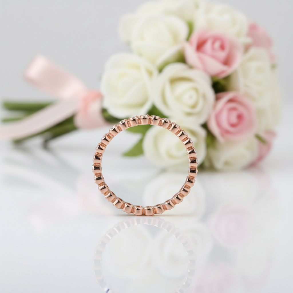 14k Rose Gold Heart Eternity Ring 0.33 Ct Natural Diamond-Black Diamonds New York