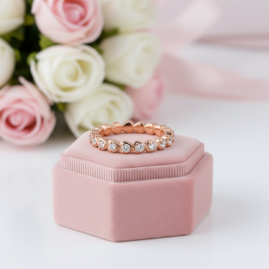 14k Rose Gold Heart Eternity Ring 0.33 Ct Natural Diamond-Black Diamonds New York