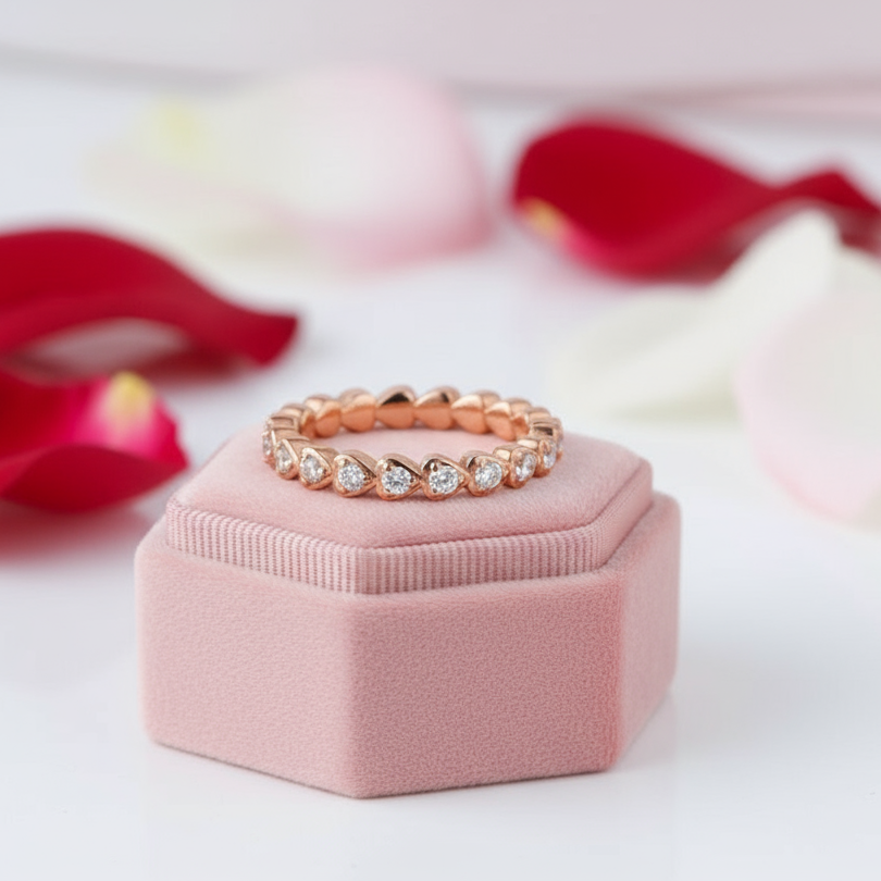 14k Rose Gold Heart Eternity Ring 0.33 Ct Natural Diamond-Black Diamonds New York