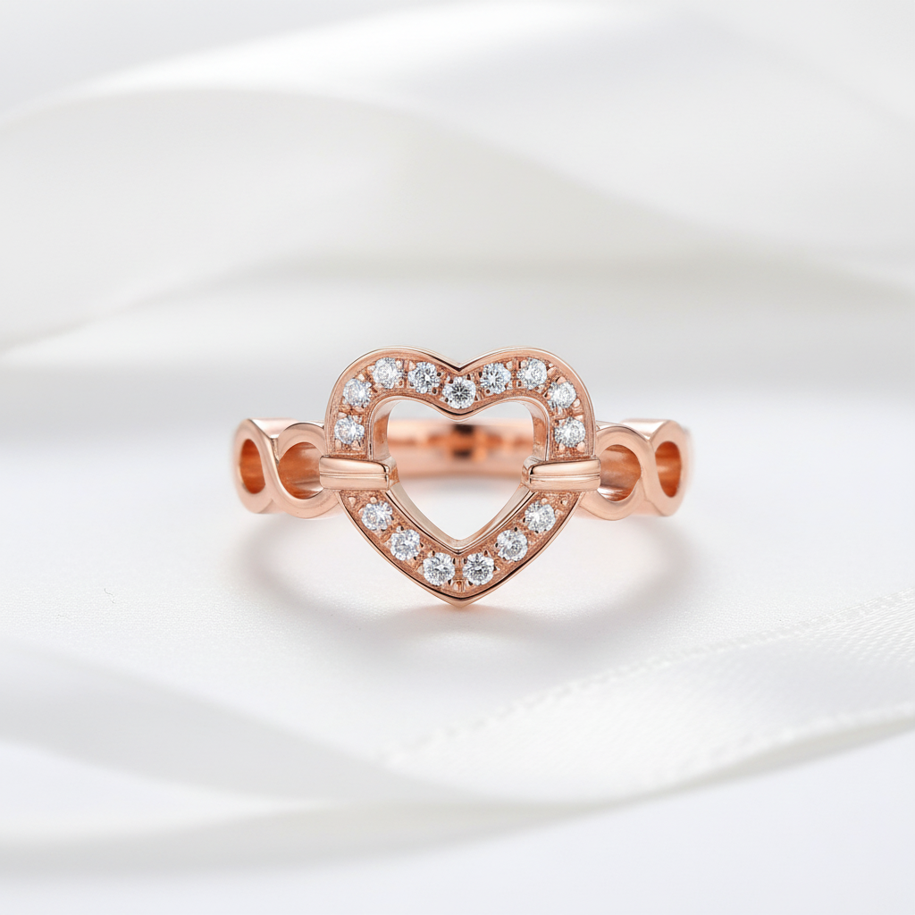 14K Rose Gold Heart Promise Ring 0.1ct Natural Diamond Option-Black Diamonds New York