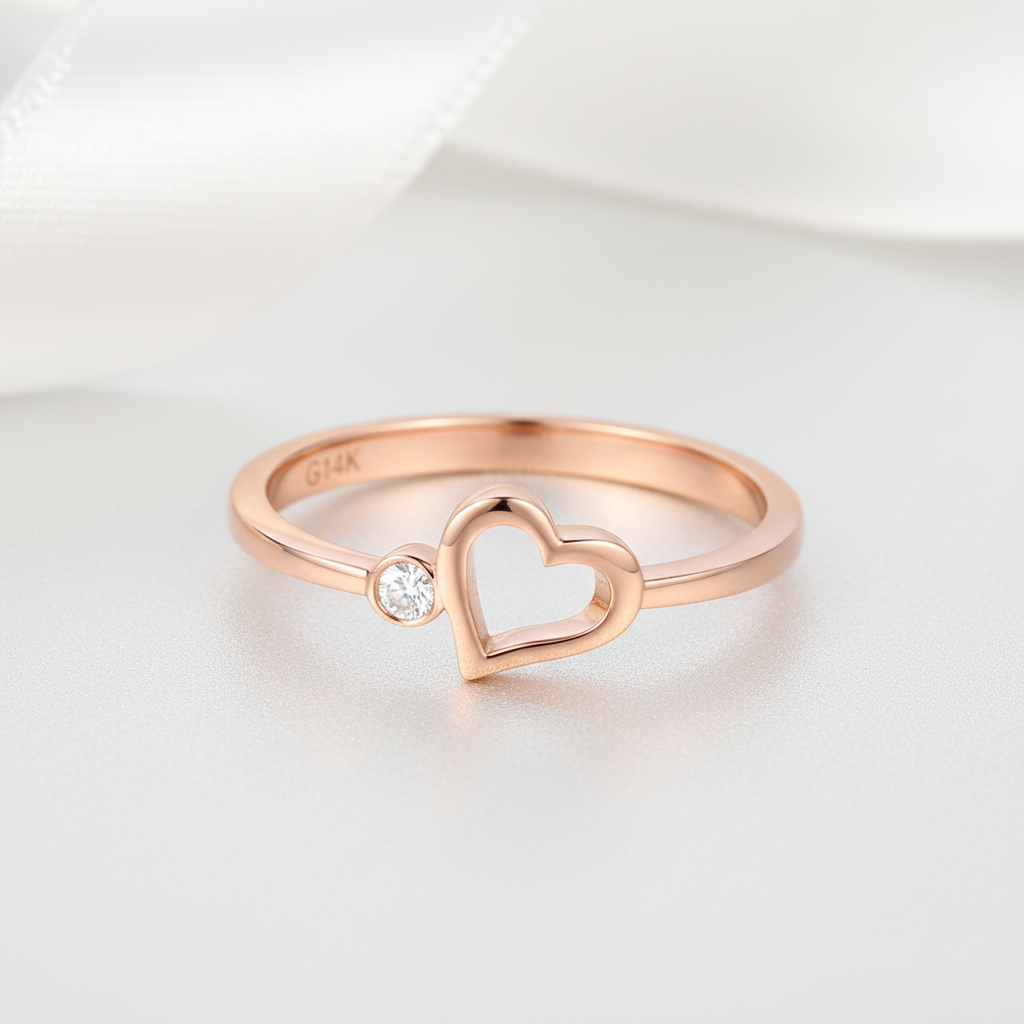 14k Rose Gold Heart Ring 0.02Ct Natural Diamond-Black Diamonds New York