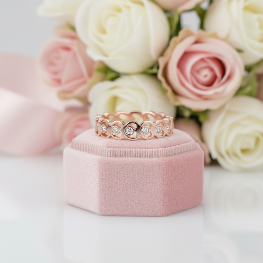 14k Rose Gold Heart Ring 0.07ct Natural Diamond Option-Black Diamonds New York