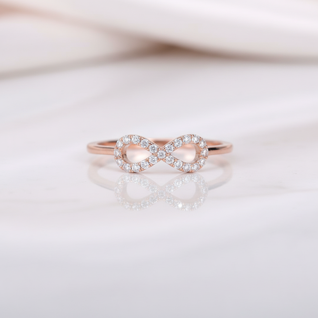 14k Rose Gold Infinite Love Diamond Option Wedding Band-Black Diamonds New York