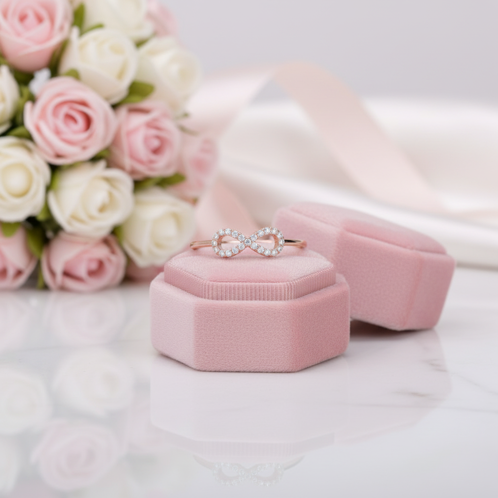 14k Rose Gold Infinite Love Diamond Option Wedding Band-Black Diamonds New York