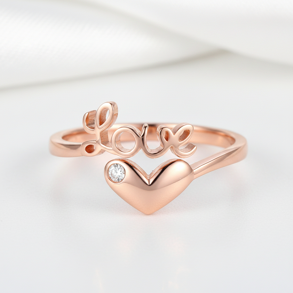 14k Rose Gold Love Heart Ring 0.01ct Natural Diamond-Black Diamonds New York