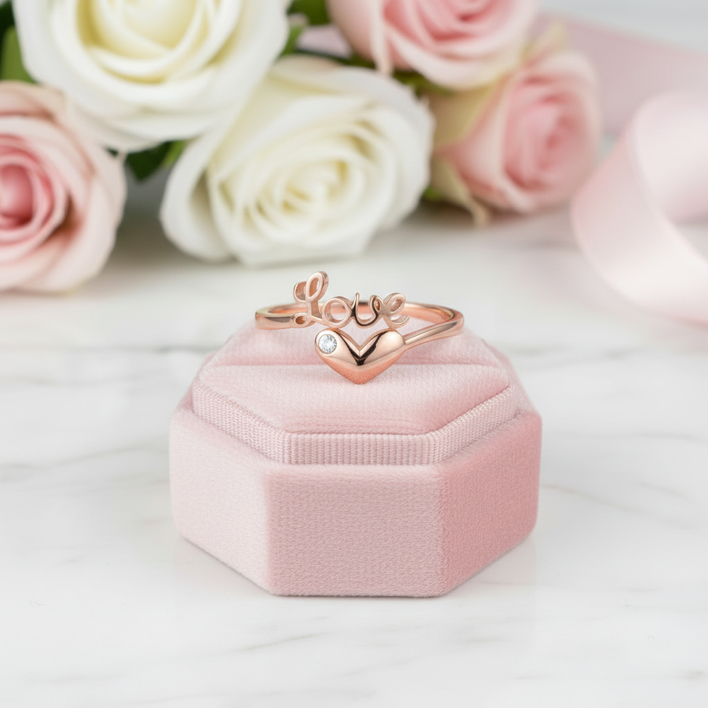 14k Rose Gold Love Heart Ring 0.01ct Natural Diamond-Black Diamonds New York