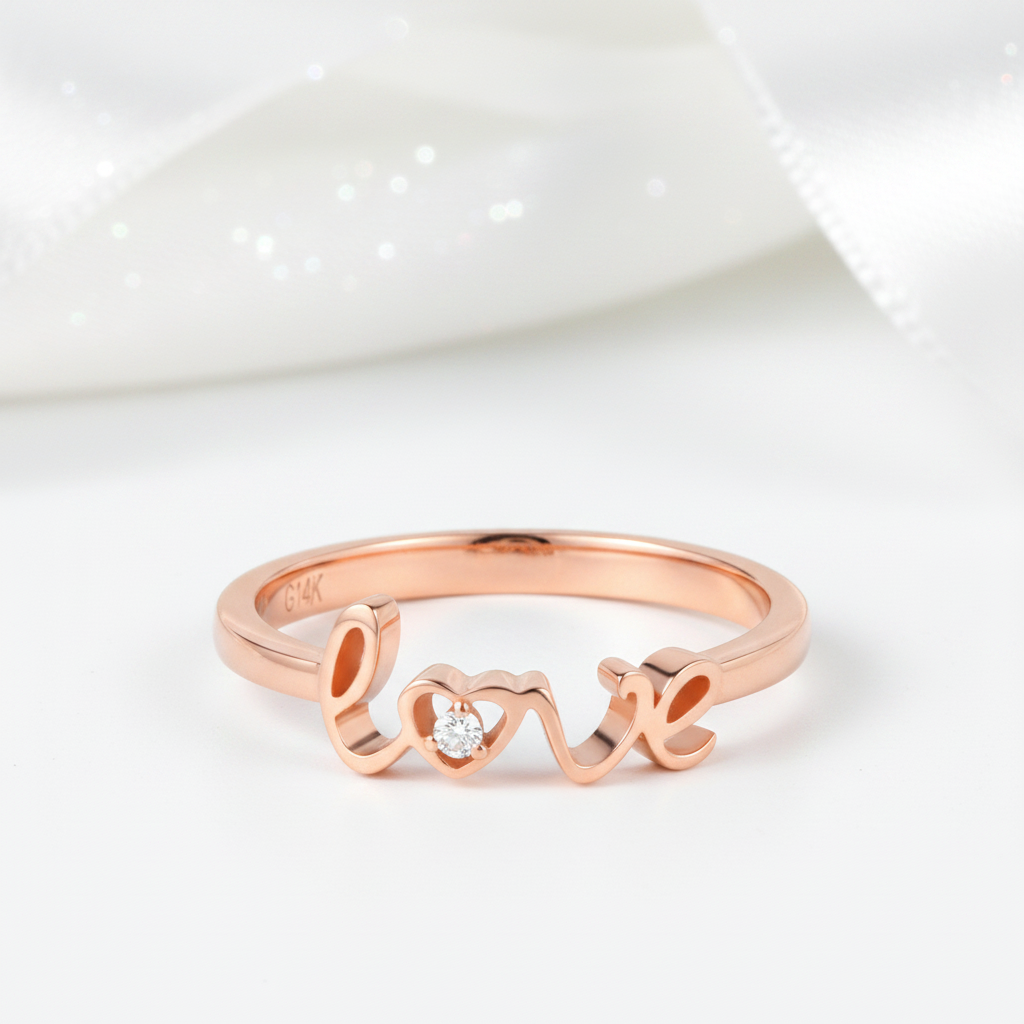14k Rose Gold Love Ring 0.01ct Natural Diamond-Black Diamonds New York