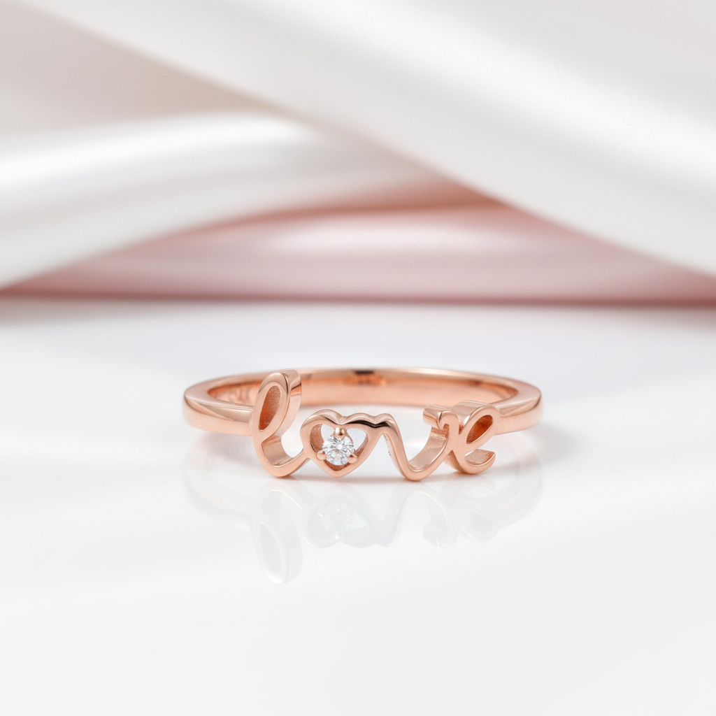 14k Rose Gold Love Ring 0.01ct Natural Diamond-Black Diamonds New York