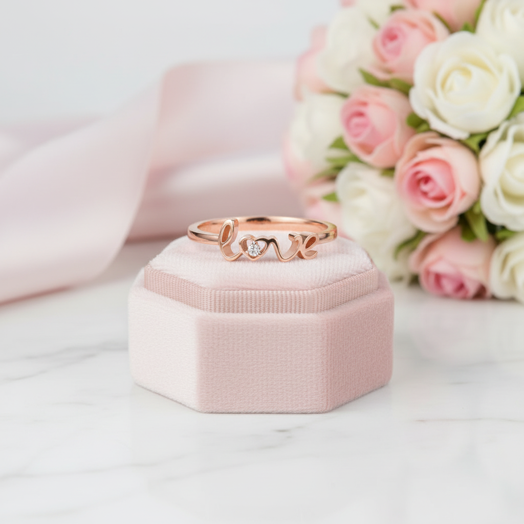 14k Rose Gold Love Ring 0.01ct Natural Diamond-Black Diamonds New York