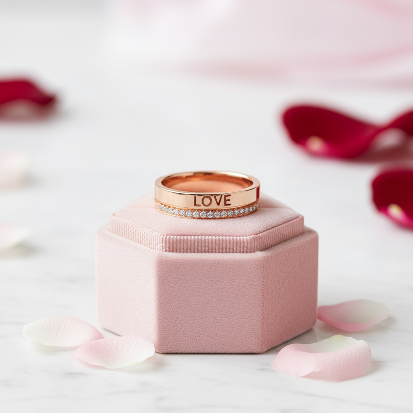 14k Rose Gold Love Wedding Band 0.12ct Natural Diamonds-Black Diamonds New York