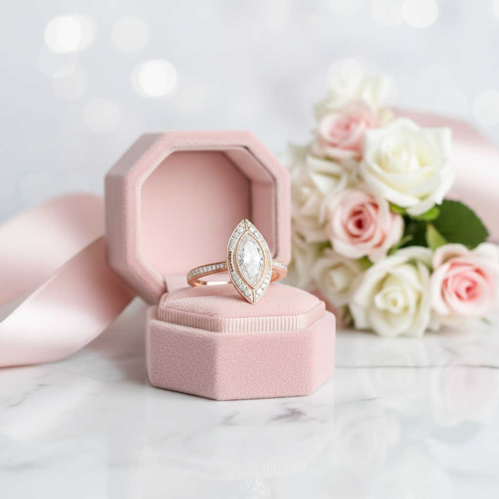 14k Rose Gold Marquise Cut Vintage Diamond Option Engagement Ring-Black Diamonds New York