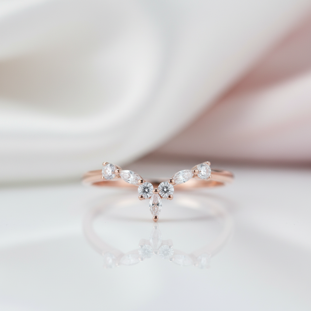 14k Rose Gold Marquise Diamond Option Wedding Band-Black Diamonds New York