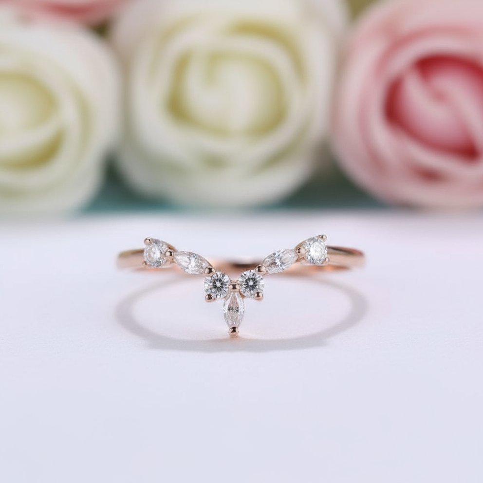 14k Rose Gold Marquise Diamond Wedding Band-Black Diamonds New York