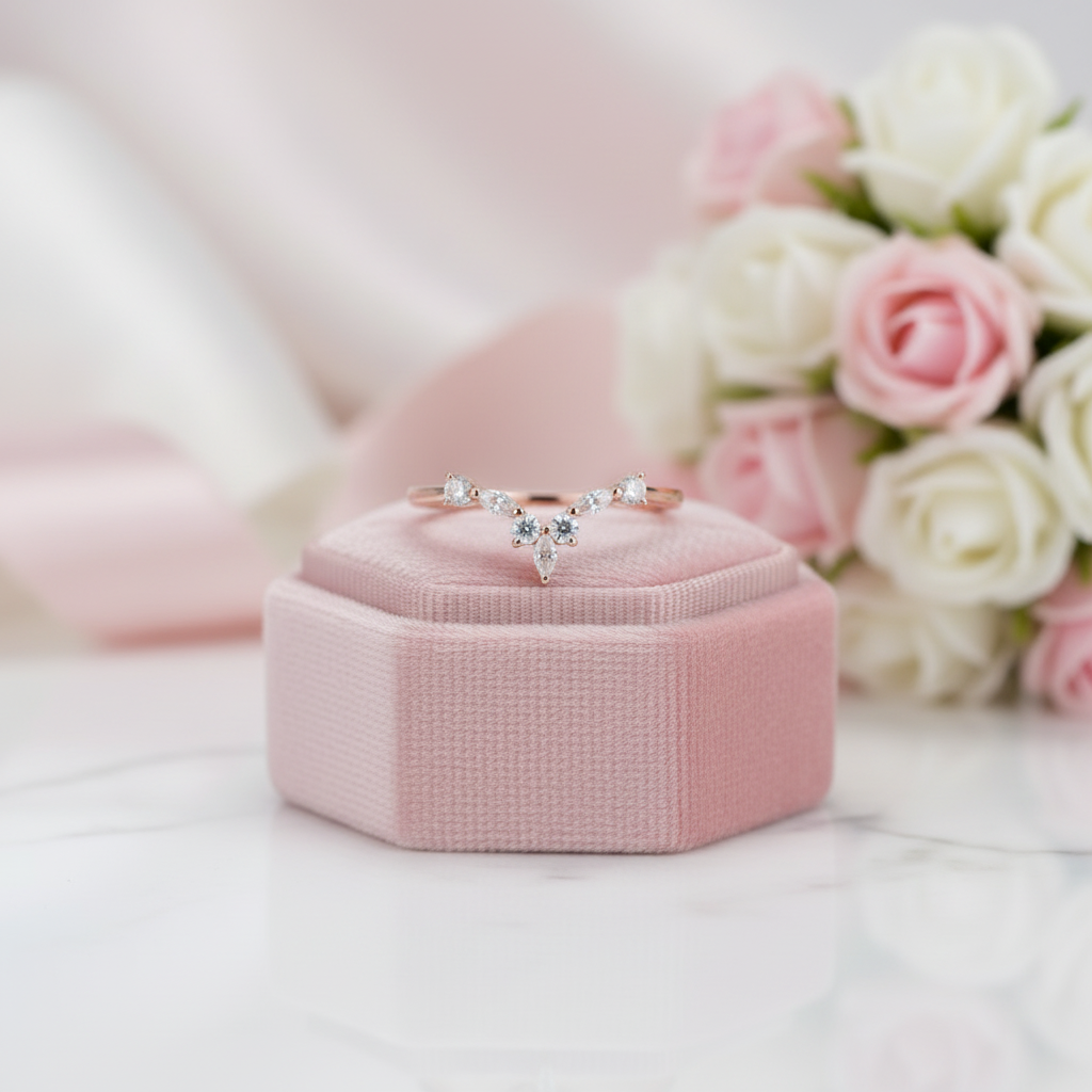 14k Rose Gold Marquise Diamond Option Wedding Band-Black Diamonds New York