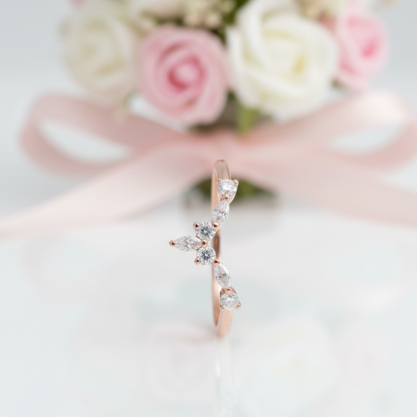 14k Rose Gold Marquise Diamond Option Wedding Band-Black Diamonds New York