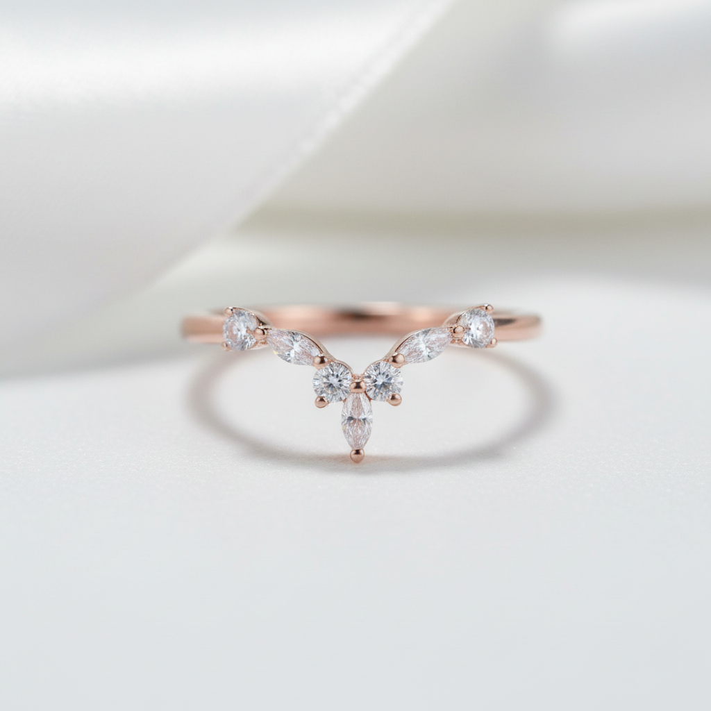 14k Rose Gold Marquise Diamond Option Wedding Band-Black Diamonds New York