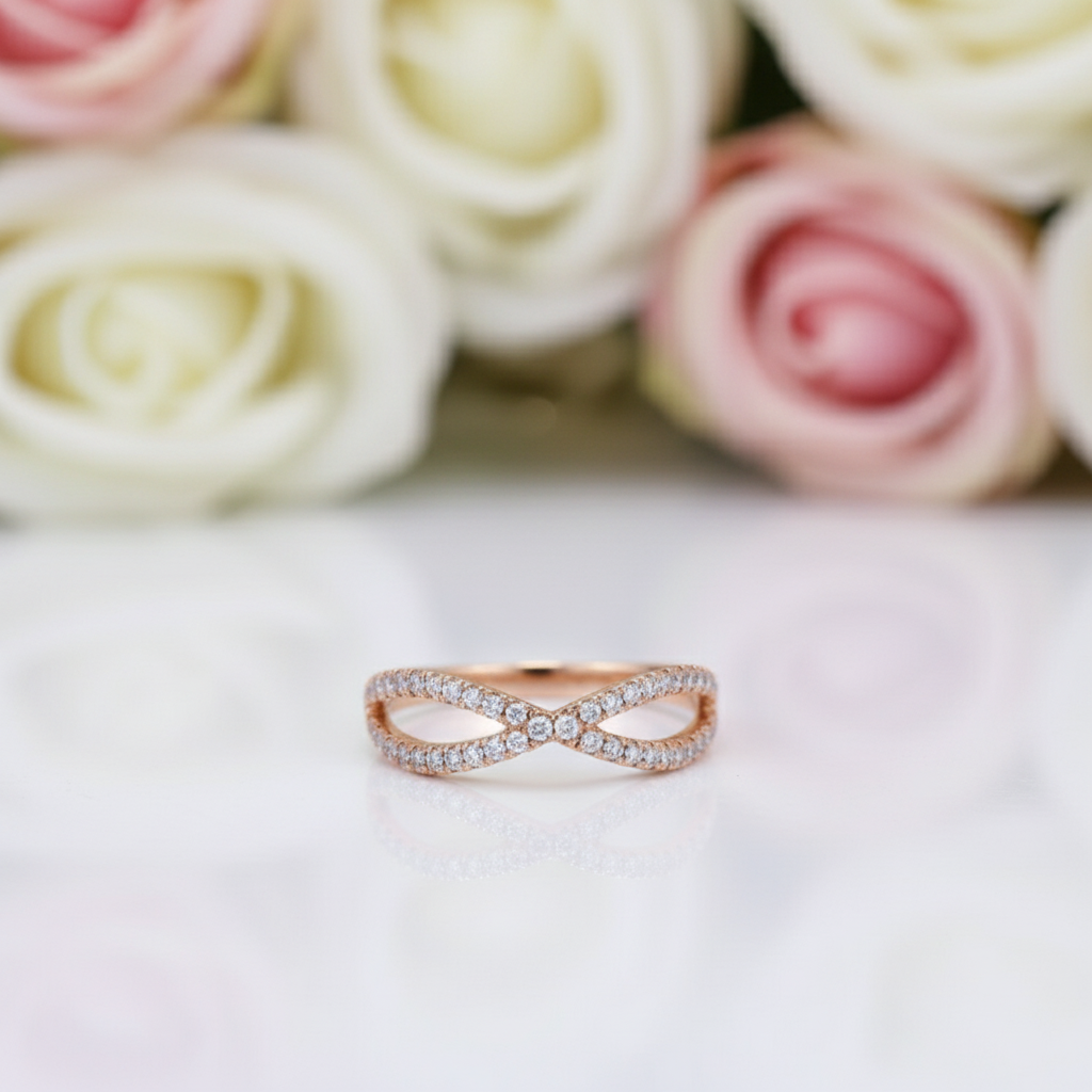 14k Rose Gold Diamond Split Shank Wedding Band-Black Diamonds New York