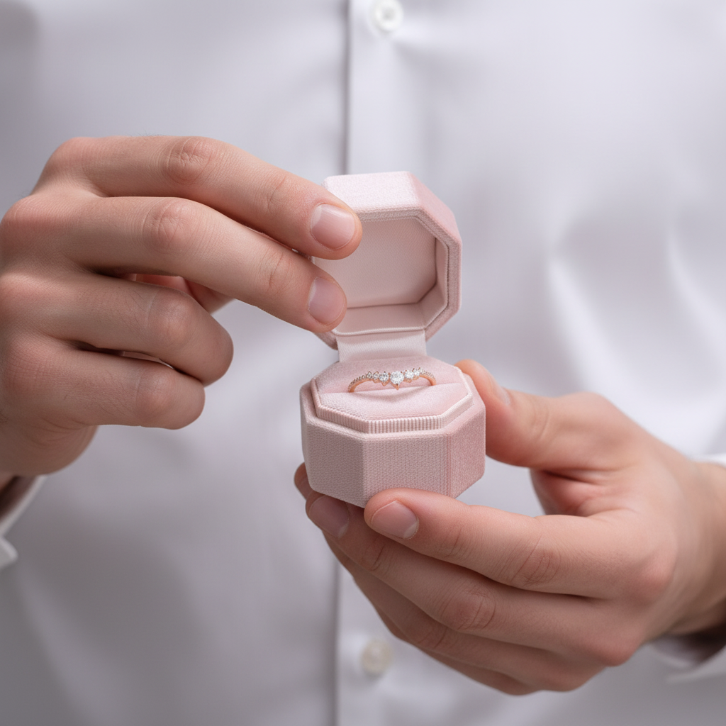 14k Rose Gold Diamond Option Stackable Wedding Band-Black Diamonds New York