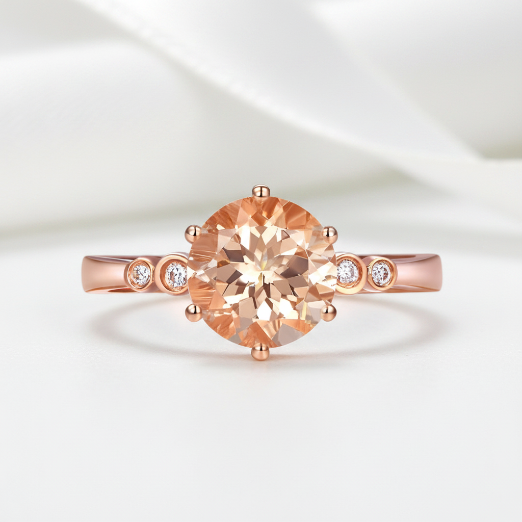 14k Rose Gold Peach Morganite 0.038ct Diamond Option Ring-Black Diamonds New York