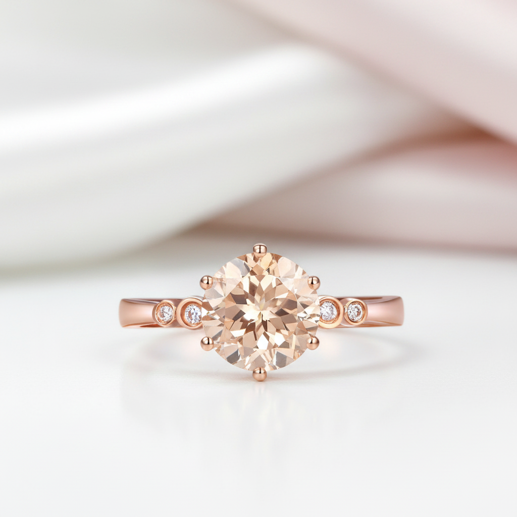 14k Rose Gold Peach Morganite 0.038ct Diamond Option Ring-Black Diamonds New York