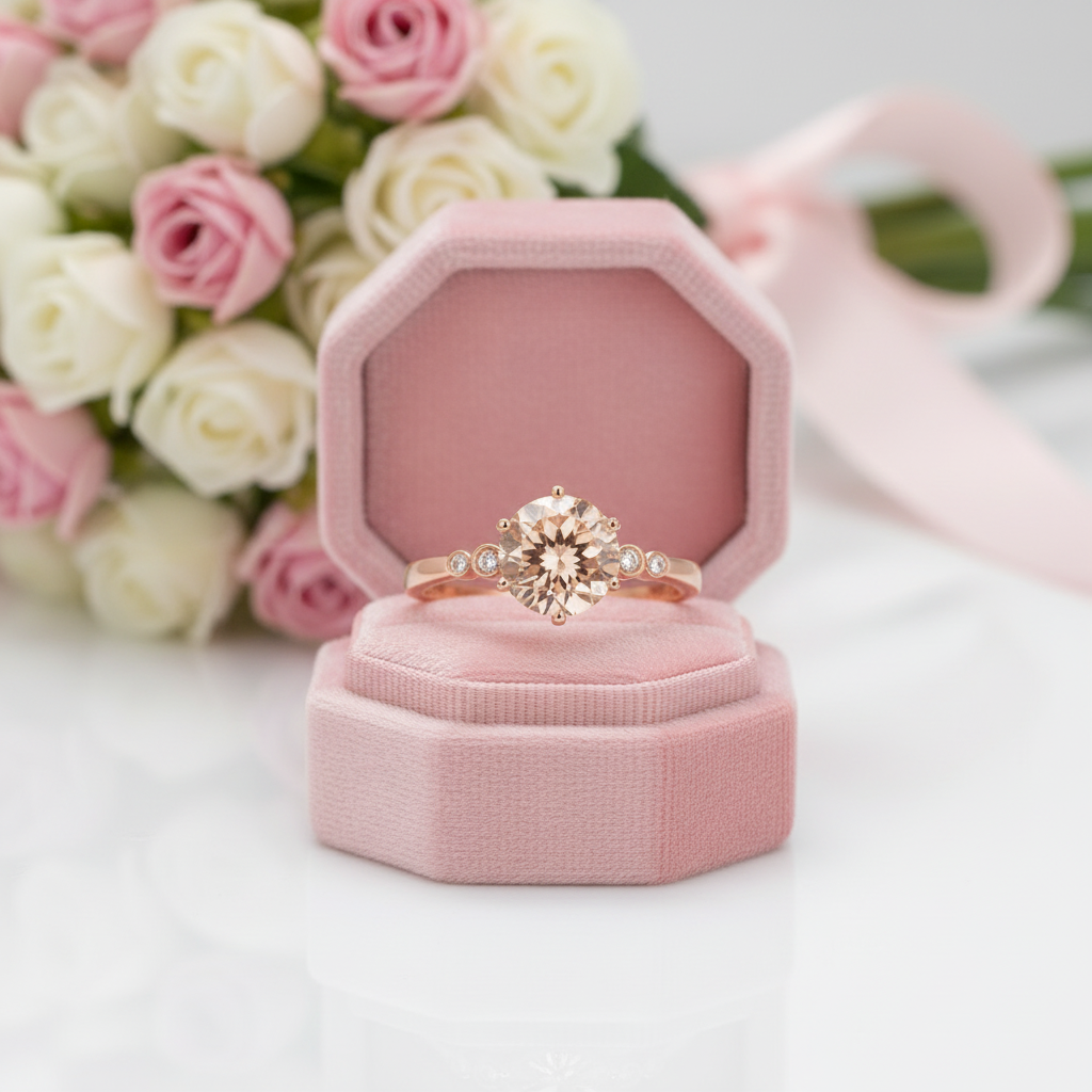 14k Rose Gold Peach Morganite 0.038ct Diamond Option Ring-Black Diamonds New York