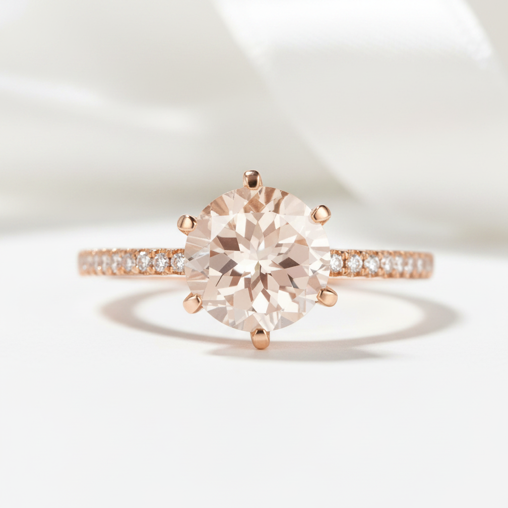 14k Rose Gold Peach Morganite Diamond Option Engagement Ring-Black Diamonds New York