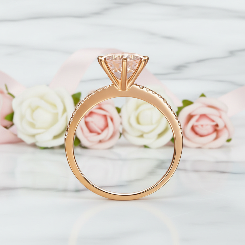 14k Rose Gold Peach Morganite Diamond Option Engagement Ring-Black Diamonds New York